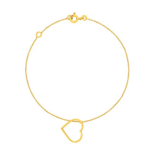 Bracelet or 375 jaune, pampille coeur 18.5 cm