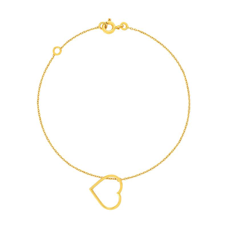 Bracelet or 375 jaune, pampille coeur 18.5 cm - vue 1