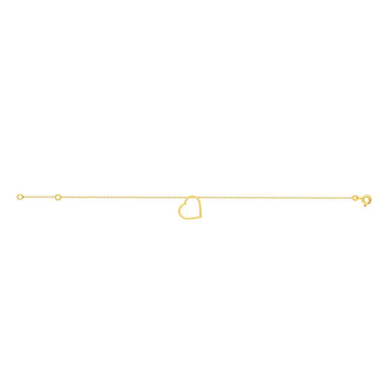 Bracelet or 375 jaune, pampille coeur 18.5 cm - vue 2