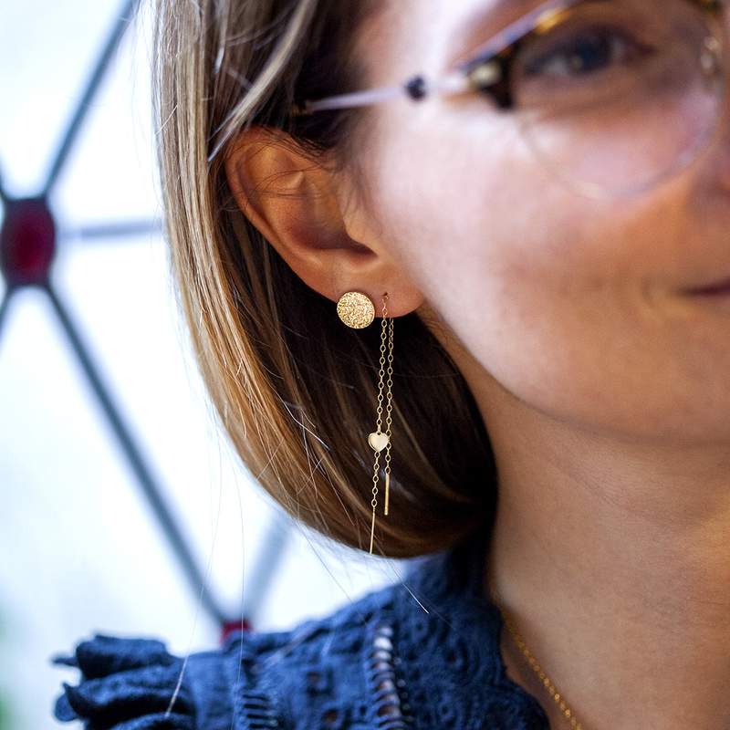 Boucles d'oreilles or 375 jaune, motif coeur. - vue porté 1