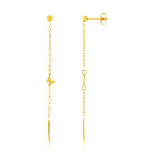 Earrings, butterfly design, 375 yellow gold