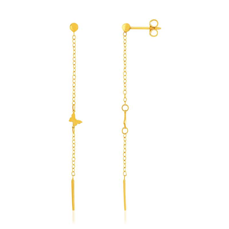 Boucles d'oreilles or 375 jaune, motif papillon - vue 1