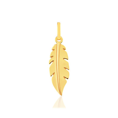 Pendentif or 375 jaune, motif plume. - vue 1