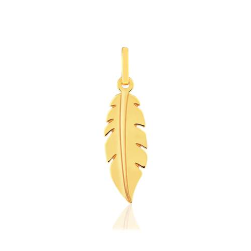 Pendentif or 375 jaune, motif plume.