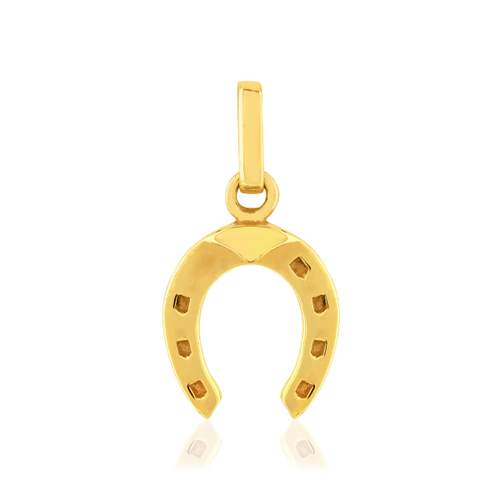 Pendentif or 375 jaune, motif fer à cheval.