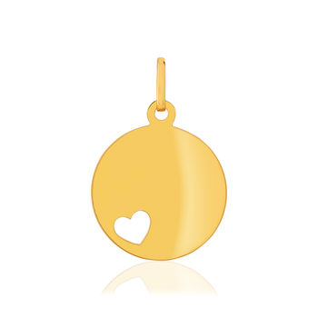 Pendentif or 375 jaune, disque motif coeur