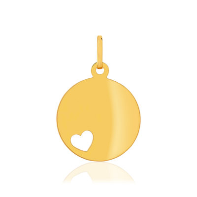 Pendentif or 375 jaune, disque motif coeur - vue 1