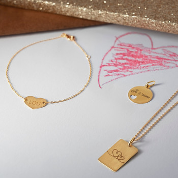 Pendentif or 375 jaune, disque motif coeur
