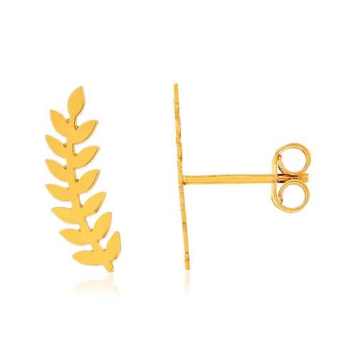 Boucles d'oreilles or 375 jaune, motif feuilles.