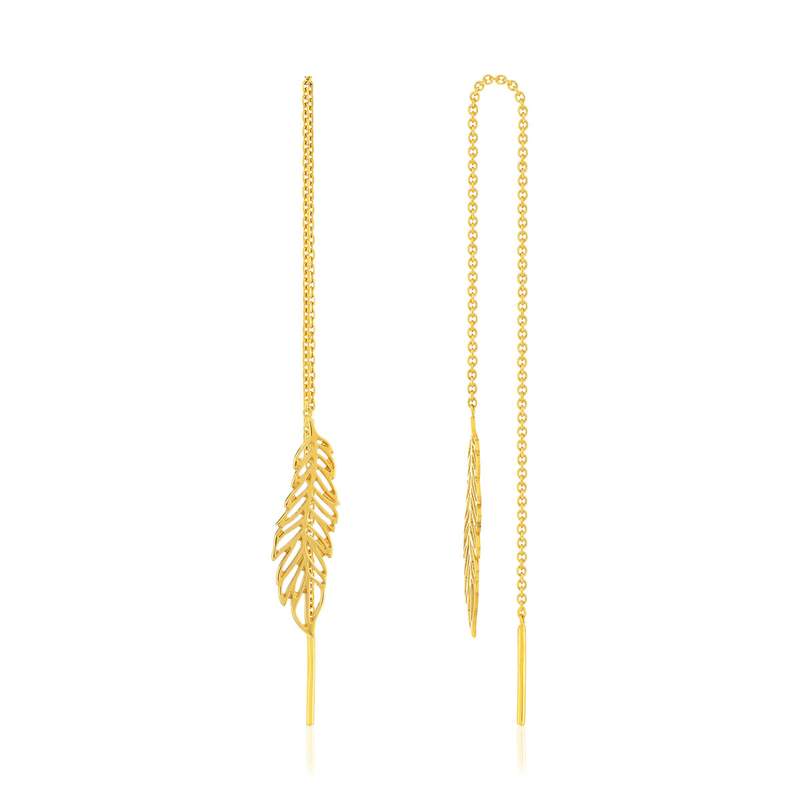 Boucles d'oreilles or 375 jaune motif feuille - vue 1