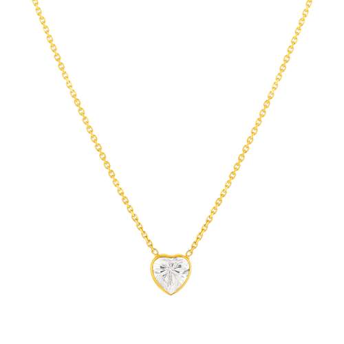 Collier or 375 jaune zirconias, motif coeur 45cm