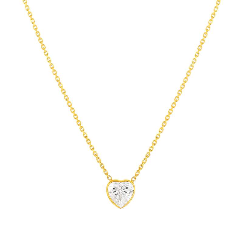 Collier or 375 jaune zirconias, motif coeur 45cm - vue 1