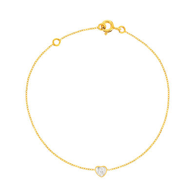 Bracelet or 375 jaune zirconia, motif coeur 18 cm. - vue 1