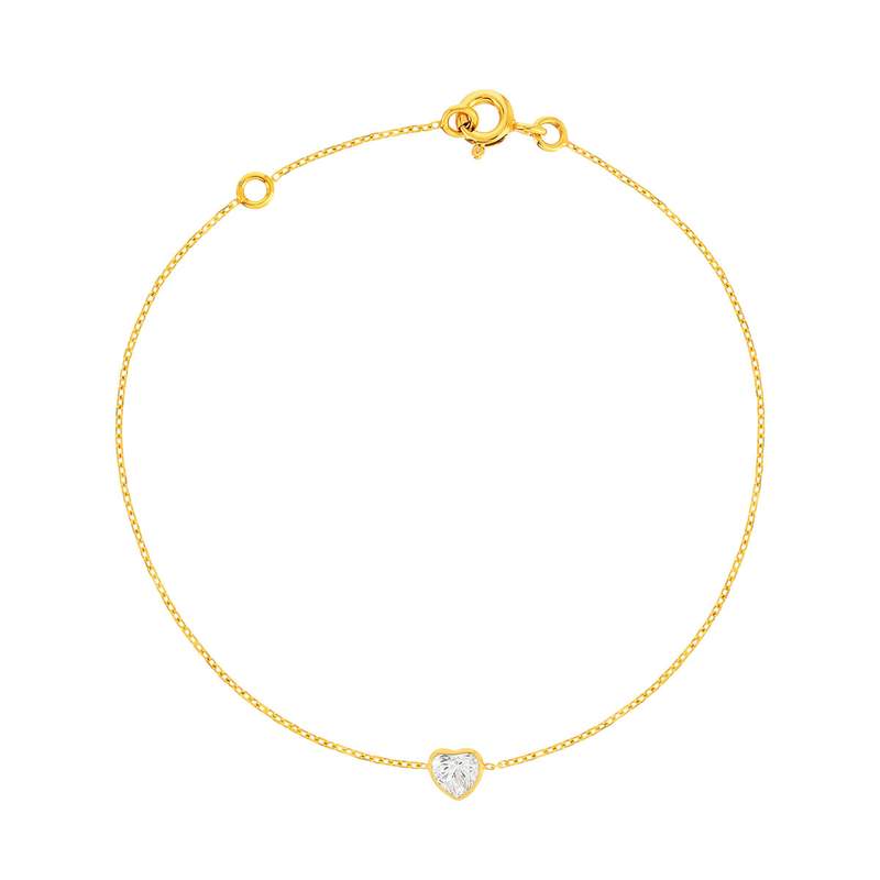 Bracelet or 375 jaune zirconia, motif coeur 18 cm. - vue 1