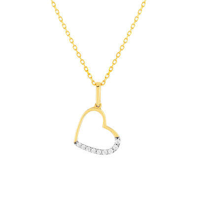 Collier or 375 jaune, zirconias motif coeur 45 cm