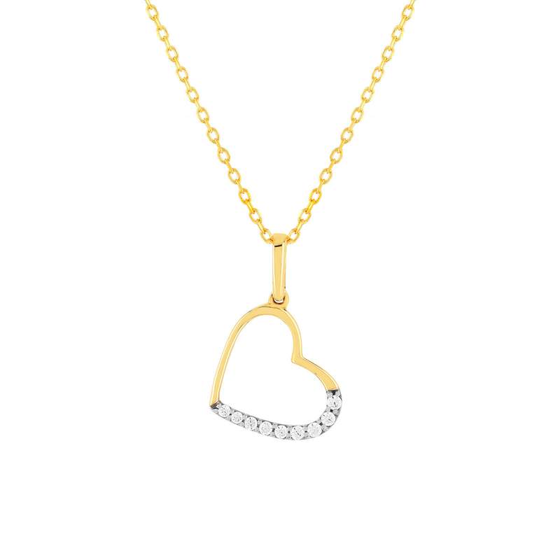 Collier or 375 jaune, zirconias motif coeur 45 cm - vue 1