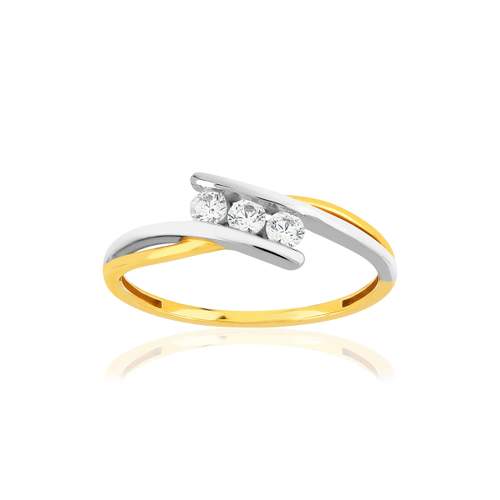 Bague or 375 2 tons zirconias