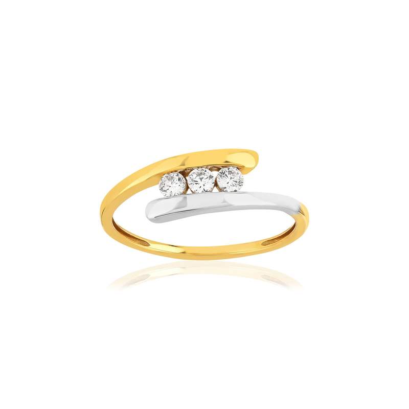 Bague or 375 2 tons zirconias - vue 1