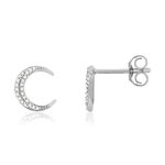 Boucles d'oreilles or 375 blanc diamants, motif lune - vue 1