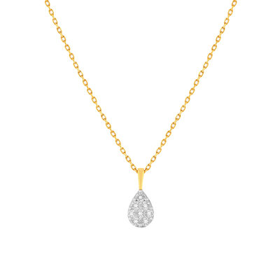Collier or 375 2 tons diamants, motif goutte 45 cm - vue 1