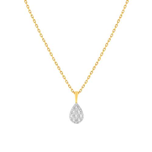 Collier or 375 2 tons diamants, motif goutte 45 cm