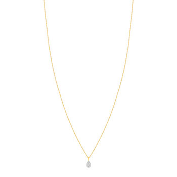 Collier or 375 2 tons diamants, motif goutte 45 cm