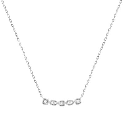 Collier or 375 blanc diamants, motif étoile 45 cm