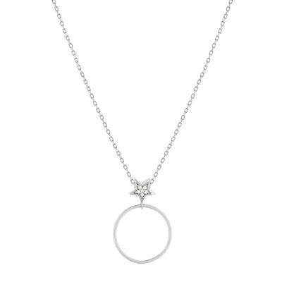 Collier or 375 blanc diamants, motif étoile 45 cm - vue 1