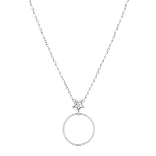 Collier or 375 blanc diamants, motif étoile 45 cm