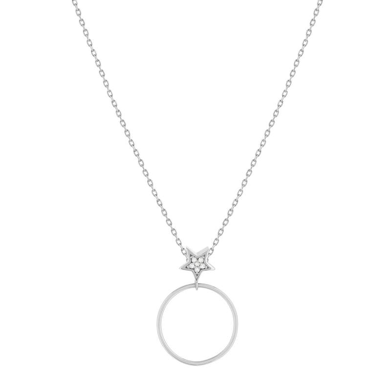 Collier or 375 blanc diamants, motif étoile 45 cm - vue 1