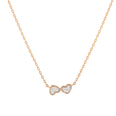 375 roségouden diamanten collier, hart motief 45 cm
