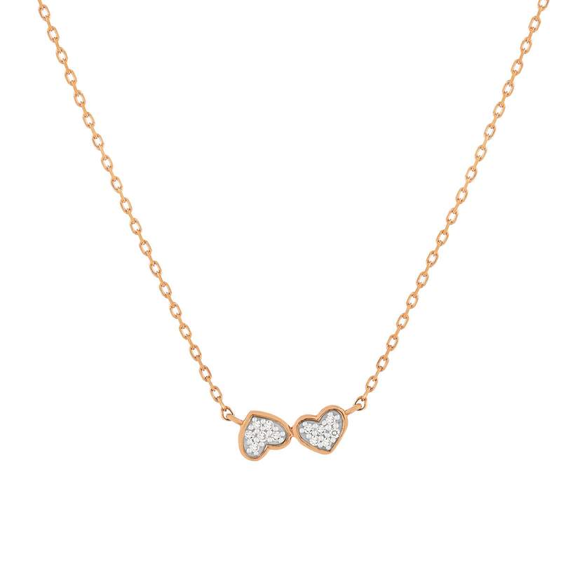 Collier or 375 rose diamants, motif coeur 45 cm - vue 1