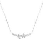 Collier or 375 blanc diamants, motif étoile et lune 45 cm - vue 1