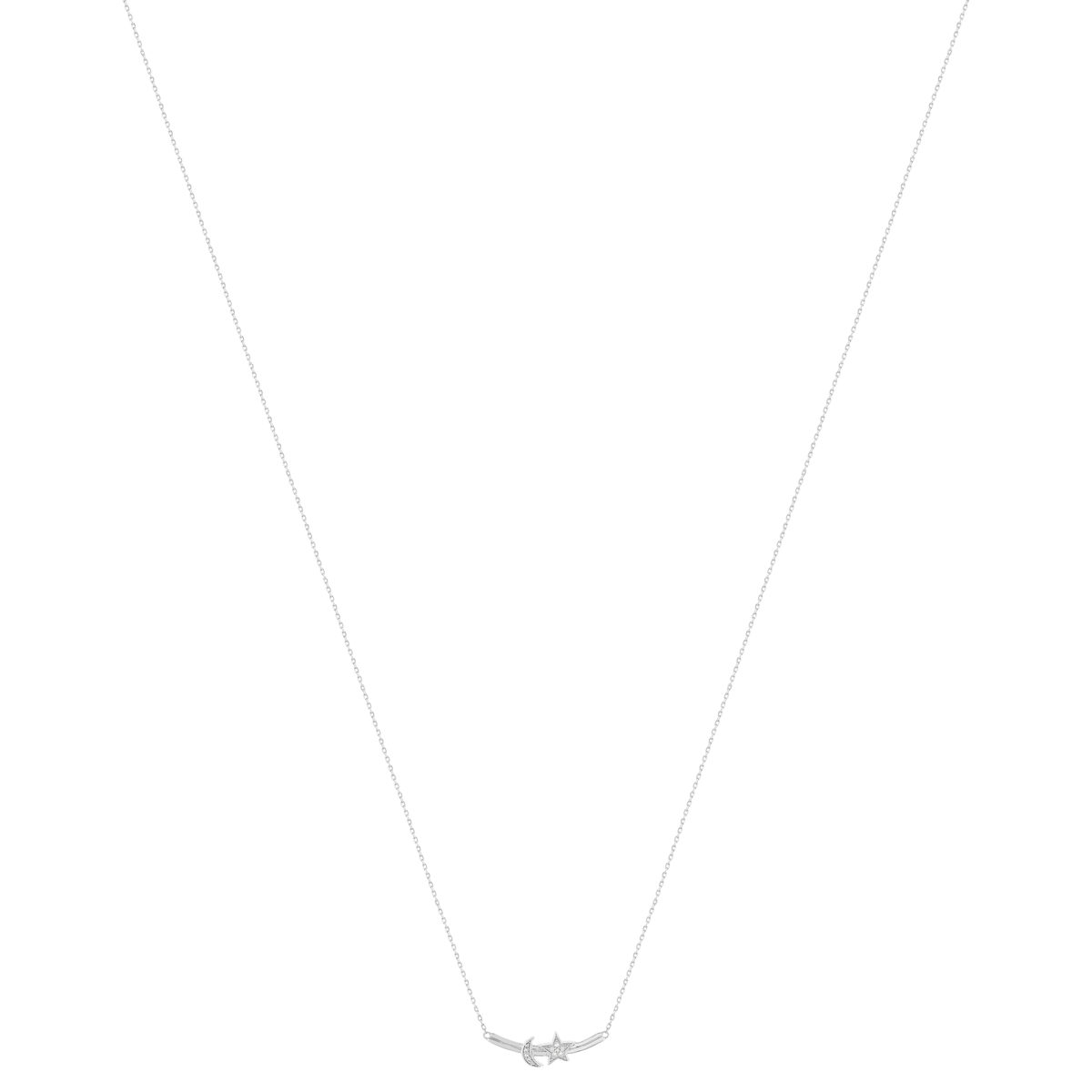 Collier or 375 blanc diamants, motif étoile et lune 45 cm - vue 2