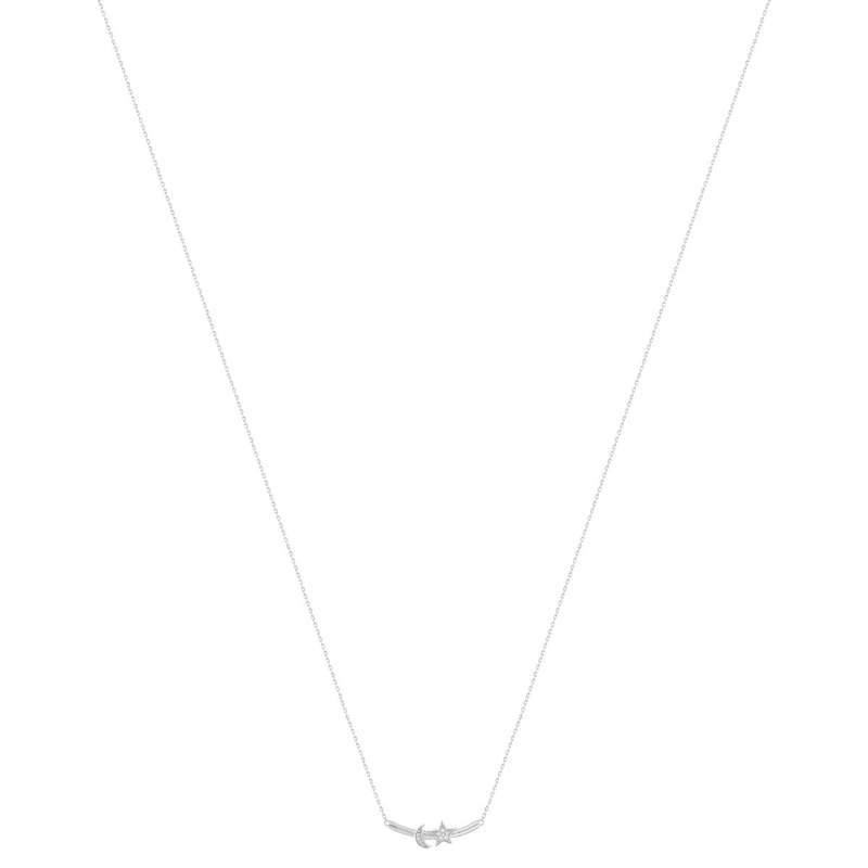 Collier or 375 blanc diamants, motif étoile et lune 45 cm - vue 2