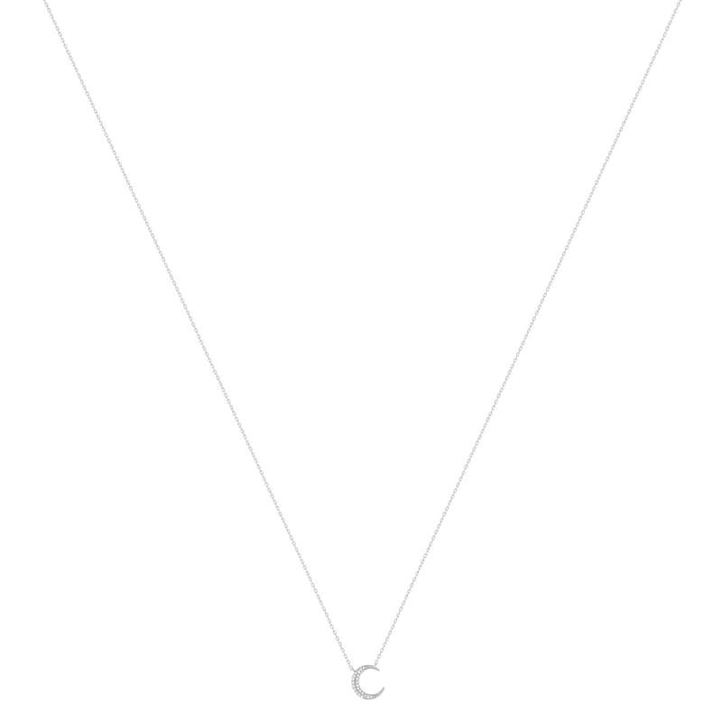 375 witgoud en diamanten collier, maanmotief 45 cm - zicht 2
