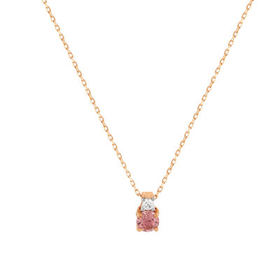 Collier or 375 rose tourmaline zirconia, 45 cm