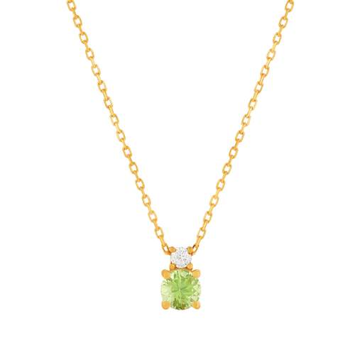 Gold necklace 375 yellow peridot zirconia, 45 cm