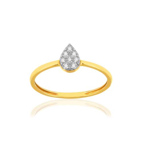 Bague or 375 2 tons diamants, motif goutte