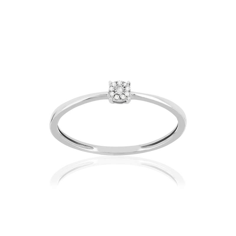 Bague or 375 blanc diamants - vue 1