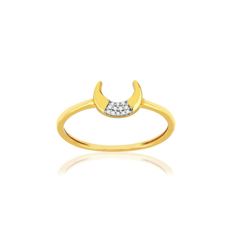 Bague or 375 jaune diamants, motif lune - vue 1