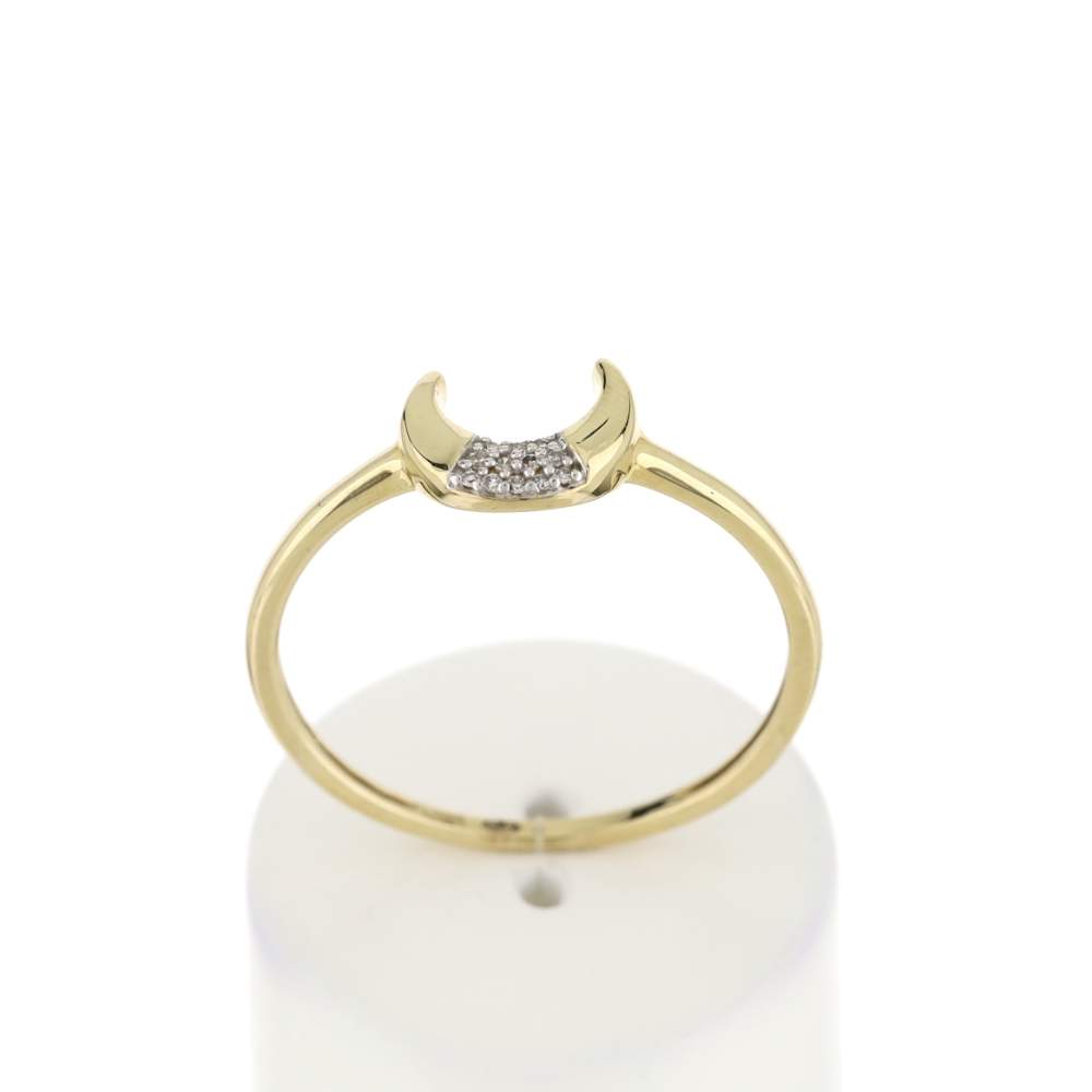 Bague or 375 jaune diamants, motif lune - vue 1