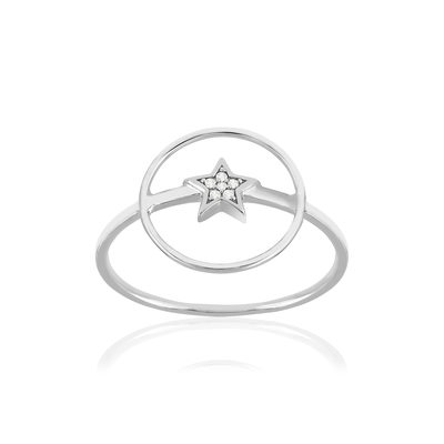 Bague or 375 blanc diamants, motif étoile - vue 1