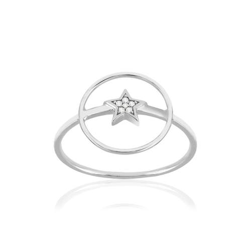 Bague or 375 blanc diamants, motif étoile