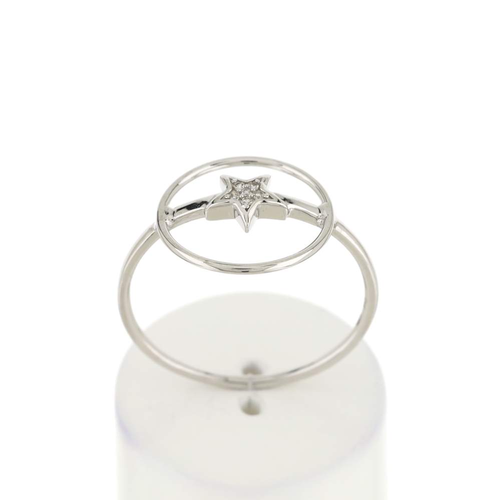 Bague or 375 blanc diamants, motif étoile - vue 1