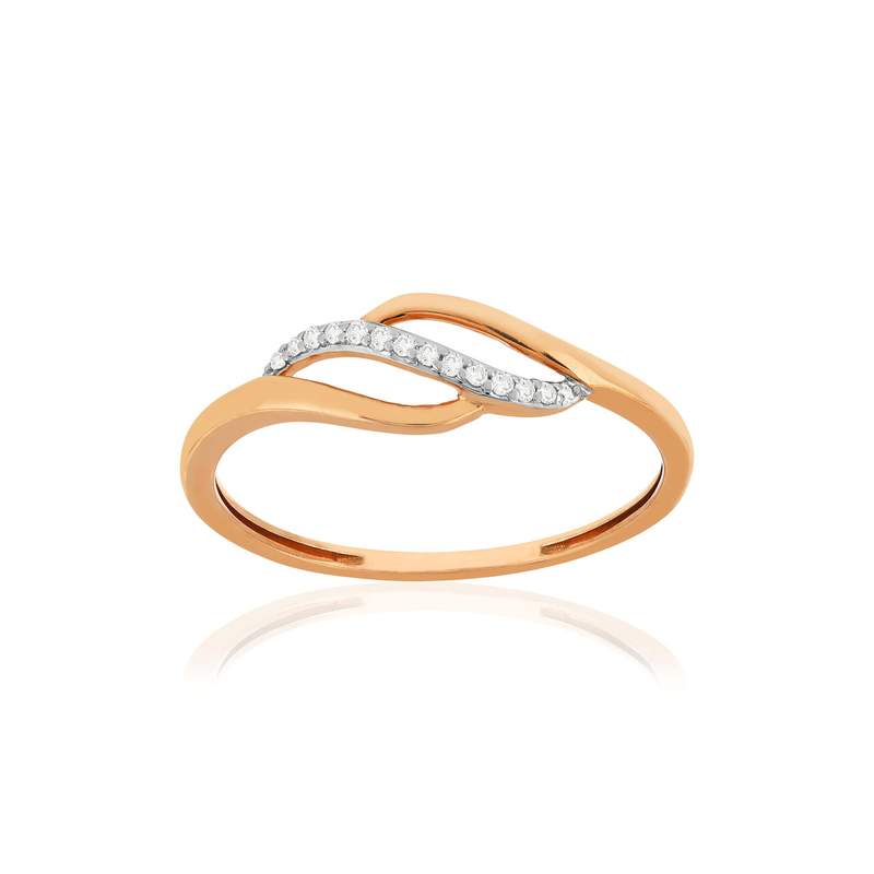 Bague or 375 rose diamants - vue 1