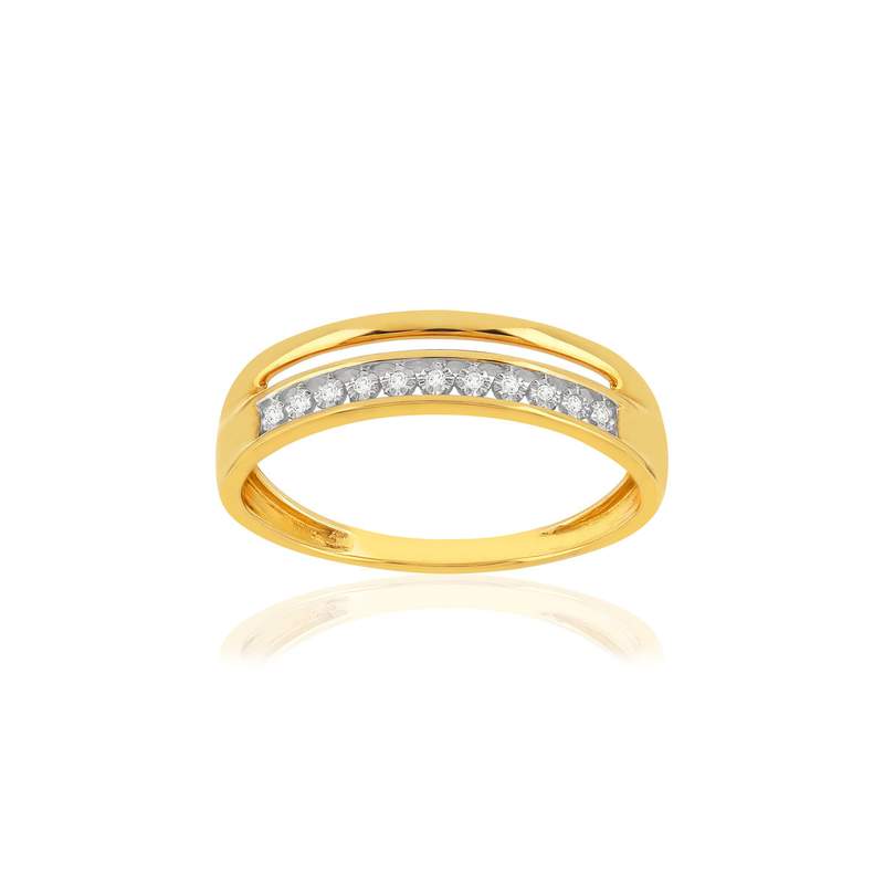 Bague or 375 jaune diamants - vue 1