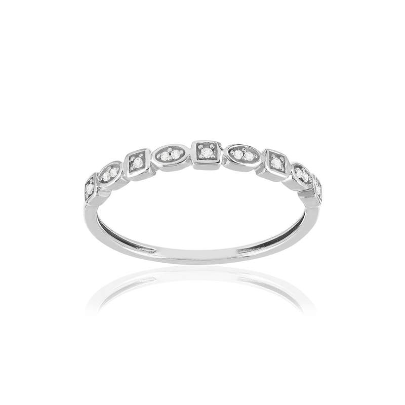 Bague or 375 blanc diamants - vue 1