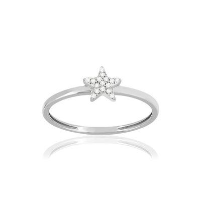 Bague or 375 blanc diamants, motif étoile