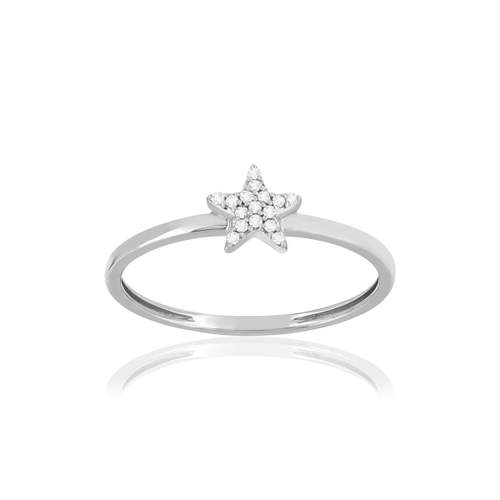 Bague or 375 blanc diamants, motif étoile